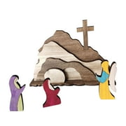 Darzheoy Easter Scene Wooden Decoration, Easter Resurrection Scene Set Home Decor Gifts, He Is Risen Wooden Nativity Religious Decorations, Easter Decorations for The Home, Tabletop
